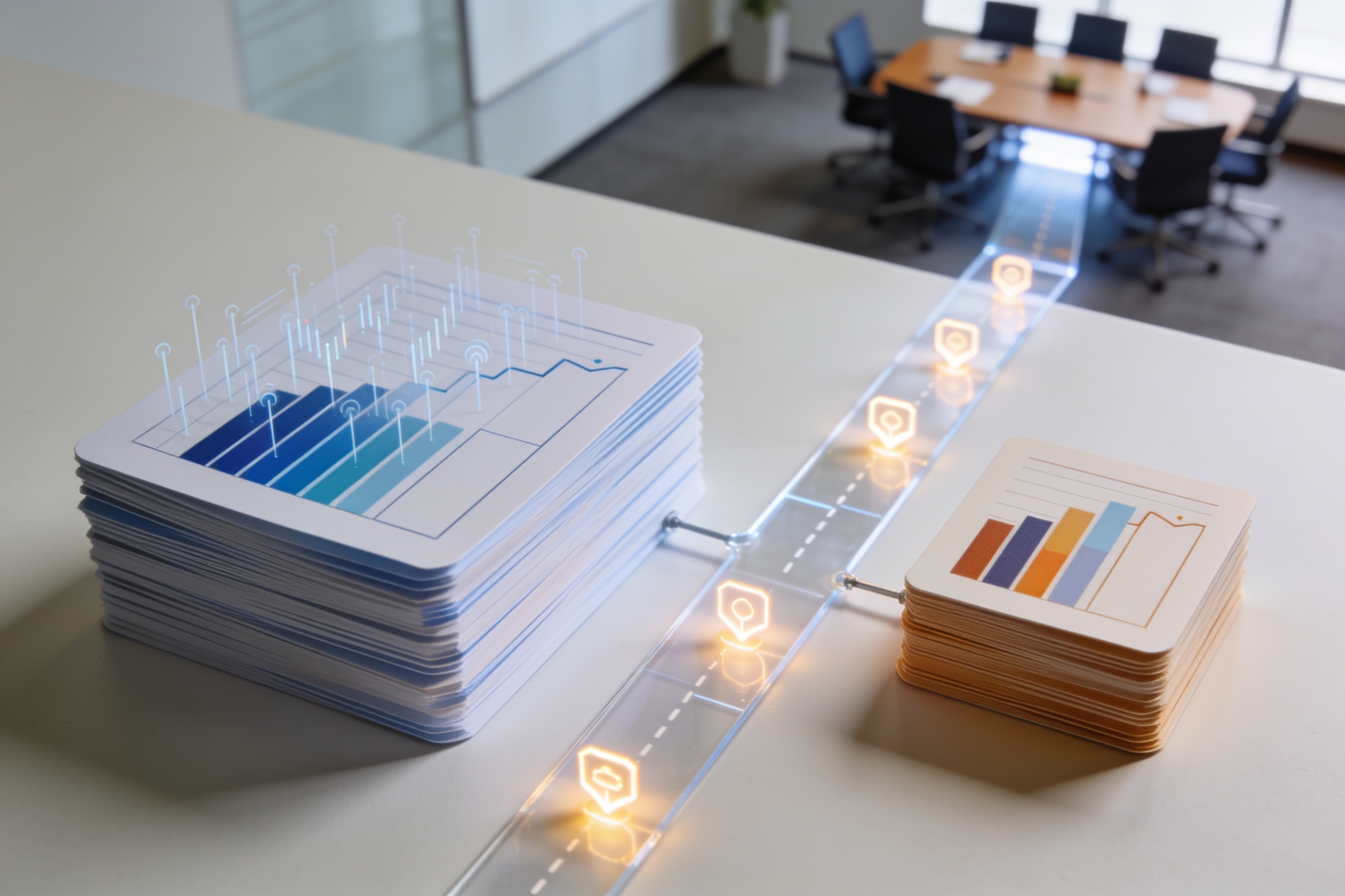 A smaller set of research signals leads to a clear business opportunity path beside a larger generic set.